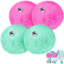 Gejoy 4 Pieces Large Roller Skates Pom Poms Fluffy
