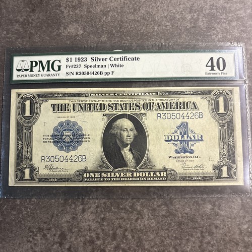 1923 One Dollar Silver Cert $1 FR 237 PMG 40 Extremely Fine Speelman/White Sigs - Picture 1 of 12