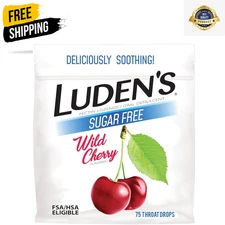 Luden's Sugar Free Wild Cherry Throat Drops, Sore Throat Relief, 75 Count