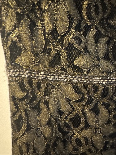 St John Evening Dress Womens Size 8 Black Gold Lace Midi Length Classic Designer - Picture 18 of 20