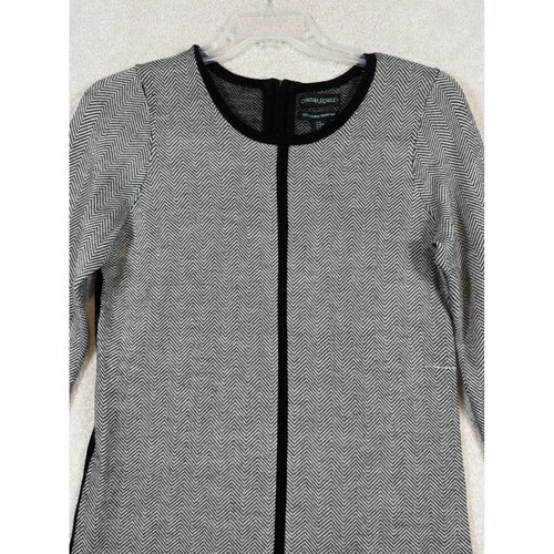 Cynthia Rowley Merinowolle Kleid Fischgrätmuster Langarm schwarz Borte M - Bild 4 von 7