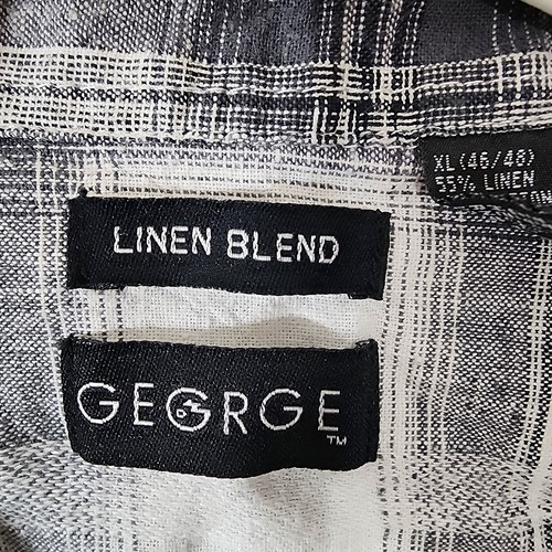 Camisa GEORGE XL (46-48) Botón Manga Corta Lino Mezcla Algodón Cuadros Negra/Blanca - Imagen 4 de 11