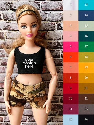 Camiseta sin mangas corta con estampado personalizado Bouutique Pulse para muñeca curvilínea escala 1/6, 11,25 pulgadas - Imagen 27 de 29