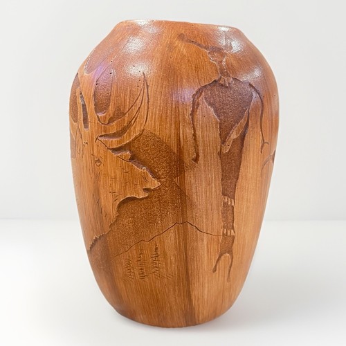 Binishtaa Navajo Native American Petroglyph Etched Pottery Signed Vase Planter - Picture 2 of 11