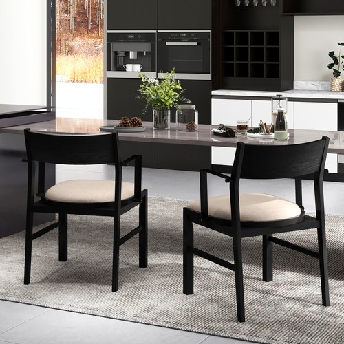 Dining Chair w/ Arms Set of 4 Modern Kitchen Chairs w/ Contoured Backrest Black - Picture 5 of 8