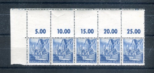Franz. Zone, Rheinland-Pfalz, 50 Pf. Oberrandstreifen mit durchgezähntem Rand **
