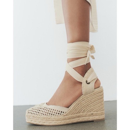 Zara Womens White Crochet Tie-Up Wedge Espadrilles Ankle tie fastening Size US 9 - Picture 3 of 9