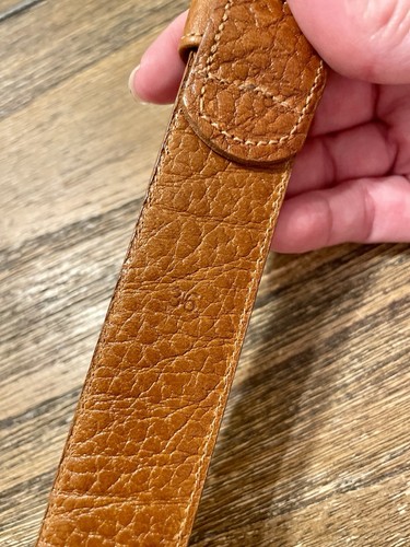 Vintage Polo Ralph Lauren Dress Belt Men’s 36 Slim Camel Tan Pebbled Logo Brass - Picture 6 of 11