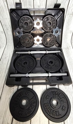York Dumbbells 40 Lb Set Adjustable Speed Lock Bars & Case Complete - Picture 3 of 3