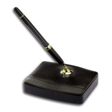 Black Leather Single Pen Stand with Gold Accents