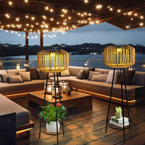 Outdoor Floor Lamp Outdoor Solar Lights Rattan Lamp with Plant Stands Metal T... - Picture 5 of 8