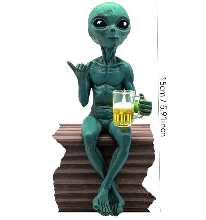 NEW 6" GREEN ALIEN BEER DUDE Is Hanging Loose Bro!  Resin Figurine Sculpture 6x2