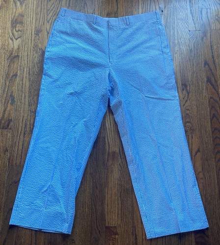 Vintage Brooks Brothers Seersucker Hose Herren Größe 38 x 27 blau 80er flache Vorderseite USA - Bild 1 von 9
