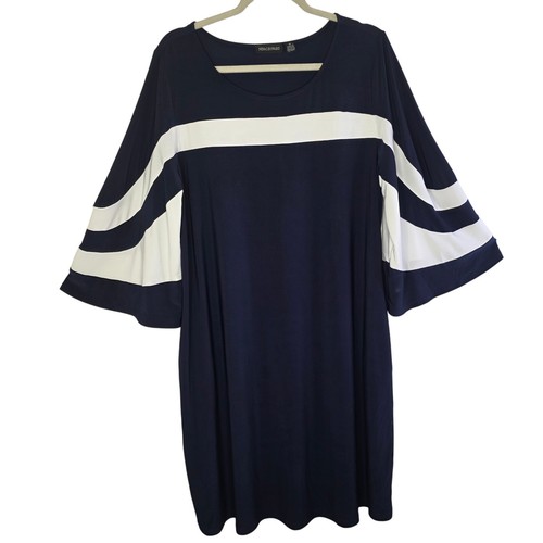 Nina Leonard Damen Größe 18/20 Marineblau Weiß Drapierte Ärmel Kleid mit Taschen - Bild 1 von 8