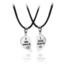 I Love Weird Broken Heart Puzzle Couple Friendship Pendant Necklace Set B black