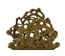 Vintage Teleflora Brass Napkin Letter Holder Metal Baroque Hollywood Regency