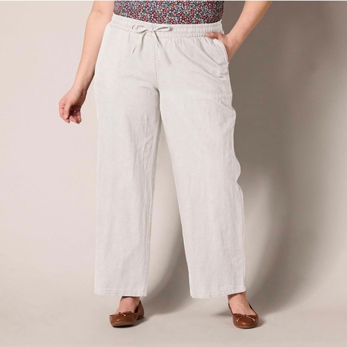 NEU Amazon Größe 3X Leinenmischung Relaxed Fit Hose weites Bein Kordelzug Ecru Beige