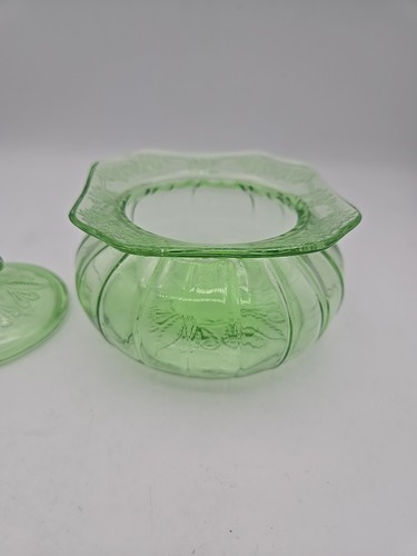 Jeannette Adam Green Uraimum Depression Glass Candy Jar Dish W Lid 1932-34 READ - Picture 7 of 14