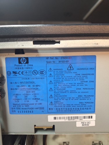 Alimentation HP PS-6361-4HF (365W MAX) HP COMPAQ DC 7600- HP PART 379294-001 - Afbeelding 2 van 3