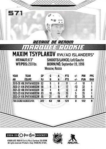 2024-25 O-Pee-Chee Marquee Rookie Maxim Tsyplakov #571 New York Islanders - Picture 2 of 2