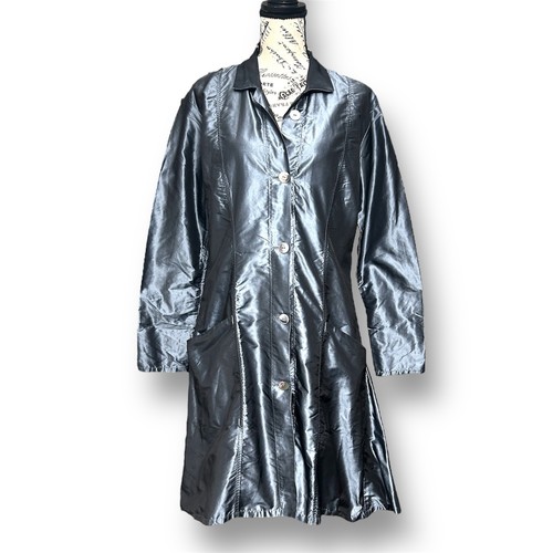 Stina Sayre M Stahlgrau 100% Seide Rock'n'Roll Mantel Art to Wear Designer Jacke - Bild 2 von 10