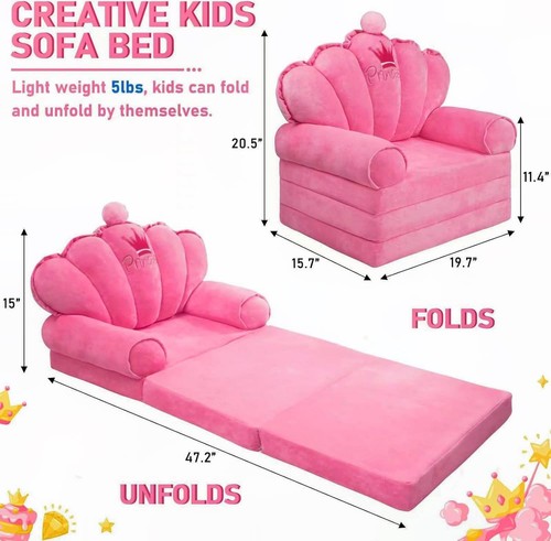 Pink Toddler Chair Kids Sofa Lounger Toddler Bed Couch for Seating,Soft Princ... - Picture 6 of 8