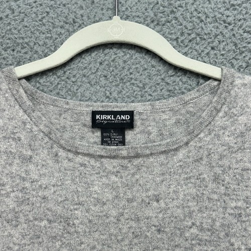 Vintage KIRKLAND SIGNATURE 2-Ply Cashmere Crop Top Short Sleeve Light Gray Sz L - Picture 4 of 8
