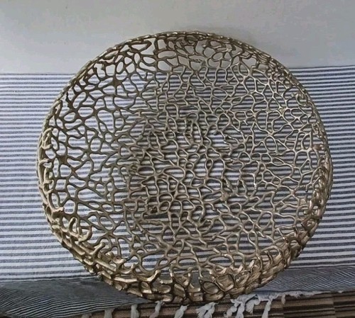 Statement Silvers Tone Metal Birds Nest Large Bowl Centrepiece Coral Pattern - Picture 2 of 7