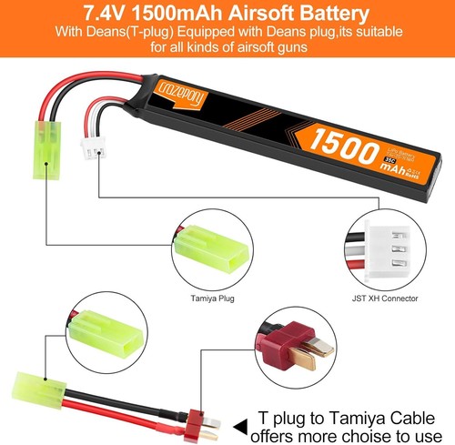 2x7.4V 1500mAh Airsoft Battery LiPo Rechargeable Hobby w/ Mini Tamiya Connector - Picture 4 of 8