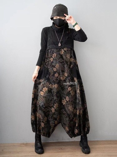 Womens Printed Jeans Oversized Denim Overalls Loose Pants Retro Trousers - Picture 6 of 19
