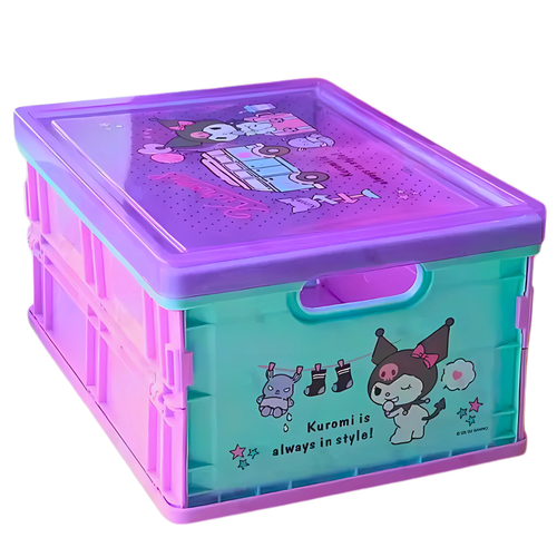 Sanrio KUROMI Folding Storage Box Large 13"x9" Durable PVC Lidded Container Bin - Picture 13 of 19