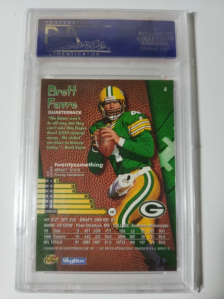 1997 Skybox Impact Brett Favre  graded PSA 10 card #4  - Image 2 of 2