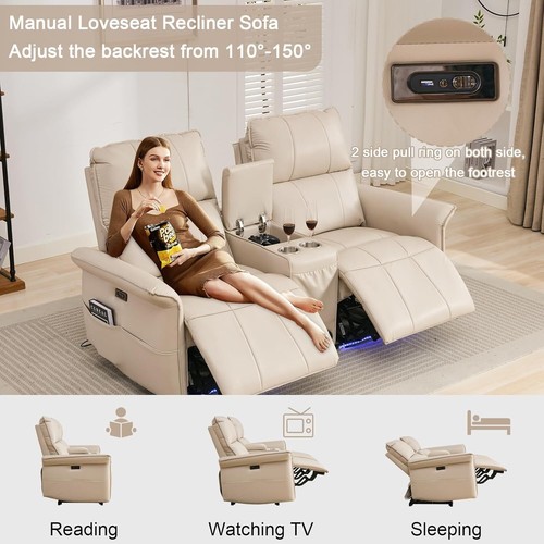 Loveseat Recliner Sofa Reclining Couch Home Theater Seating with Ambient Lights - Picture 15 of 40