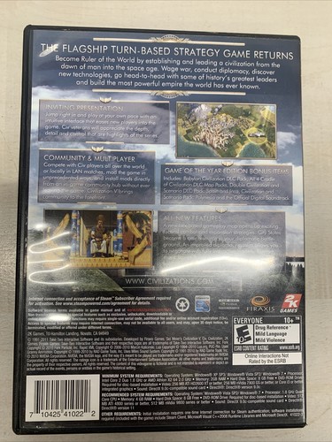 Sid Meier's Civilization V  Game of the Year Edition PC 5 GOTY XP/Vista/7/8/10 - Picture 2 of 3