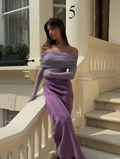 💜 BENNI 💙 YASMIN off Shoulder Maxi Dress In Vintage ORCHID Sz 6au Bnwt 