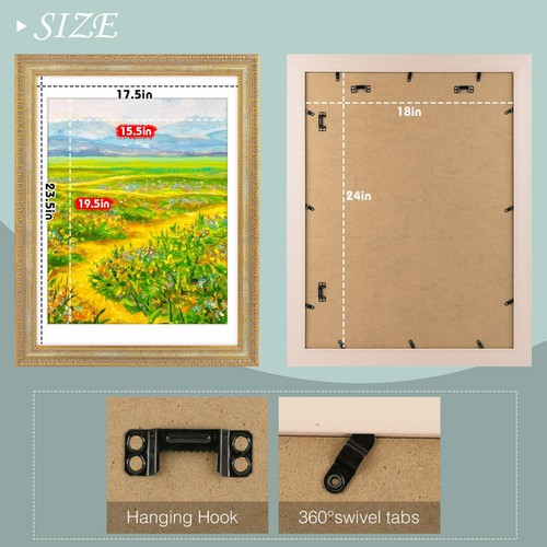 18x24 Ornate Vintage Photo Frame White Mat for 16x20 Distressed Gold Color - Picture 4 of 8