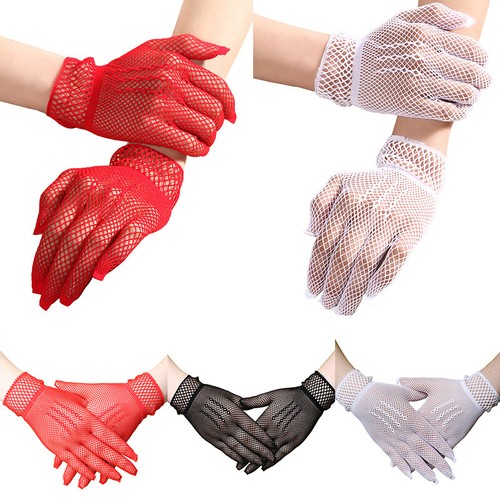 Short Mesh Gloves Fishnet Full Finger Mittens Bridal Wedding Dress Accessories❀ - Zdjęcie 1 z 15