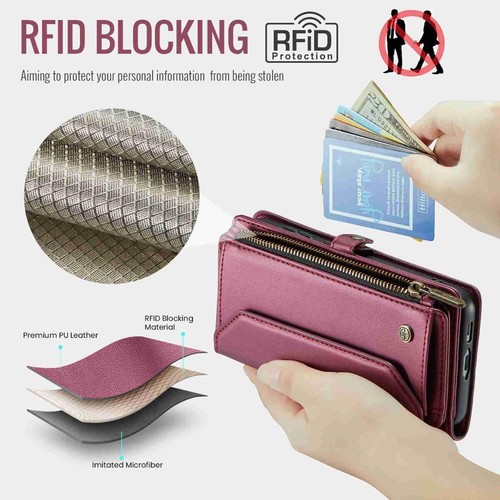 Wine Zipper Wallet Case RFID Block & Card Slots For Galaxy S23 - 第 6/7 張圖片