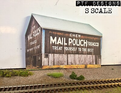 S Scale MAIL POUCH TOBACCO BARN Flat / Front 3D Background, Farm S Gauge  1:64