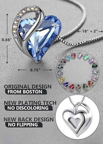 Blue Infinity Love Heart Pendant Necklaces W/ Birthstone Crystal Jewelry #A - Picture 2 of 4