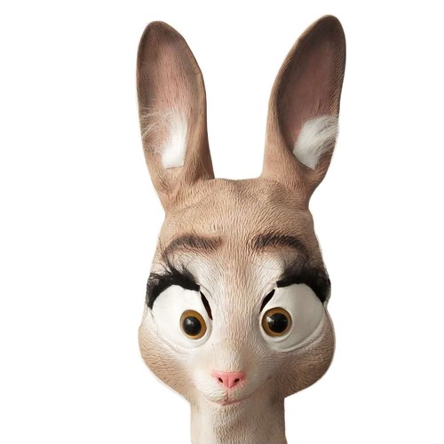 Judy Hopps Mask Rabbit Latex Animal Head Mask Halloween Fancy Dress Up  - Picture 1 of 6