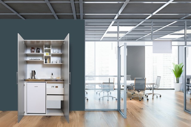 Schrankküche Küche Miniküche Küchenzeile Büro Küchenblock Silber grau respekta Schrankküche Küche Miniküche Küchenzeile Büro Küchenblock Silber grau respekta