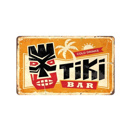 Vintage Style "Tiki Bar Cold Drinks Here" Door Mat Rug Indoor Outdoor Decor - Picture 2 of 5