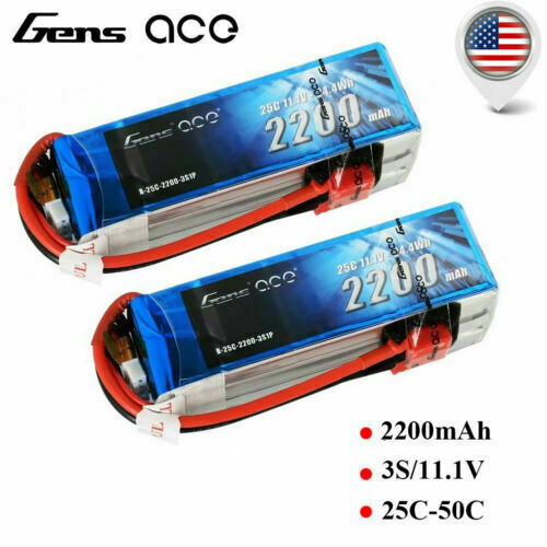 Gens Ace 2200mAh 3S 11,1V 25C 50C Lipo Akku Hubschrauber Flugzeug Dekane Stecker x2 - Bild 1 von 6