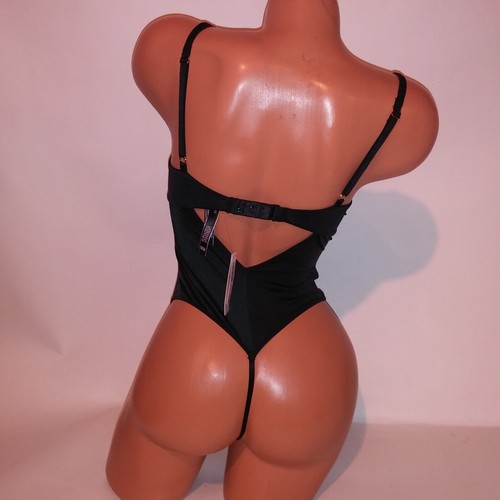 Victoria Secret Lingerie Teddy One Piece Bodysuit Black Logo Mesh Trim Tho - Picture 7 of 13