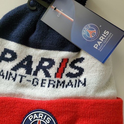 Paris Saint Germain PSG Bommel gestreift Beanie Fan Ink offiziell lizenziert neu Etikett - Bild 3 von 5