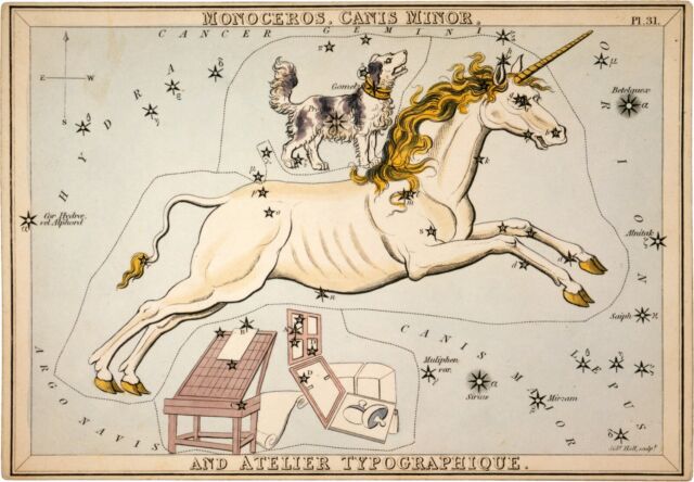 Vintage Astrology - Unicorn : Sydney Hall : Archival Quality Art Print
