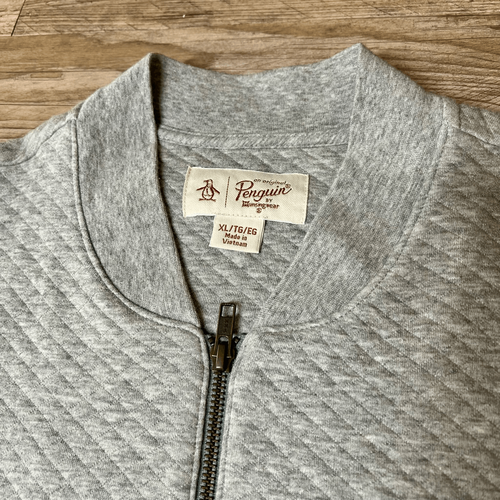 Chaqueta de bombardero Penguin by Munsingwear para hombre gris texturizada con cremallera talla XL - Imagen 2 de 8
