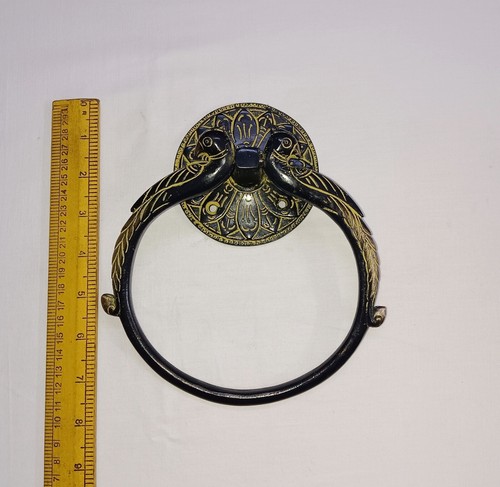 Double Swan Head Design Door Knocker Brass Peacock Theme Towel Wall Hanger CA954 - Picture 4 of 8