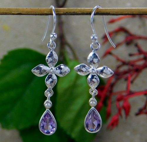 Orecchini in argento ametista, pendenti a goccia viola sfaccettati gioielli i... - Foto 5 di 37